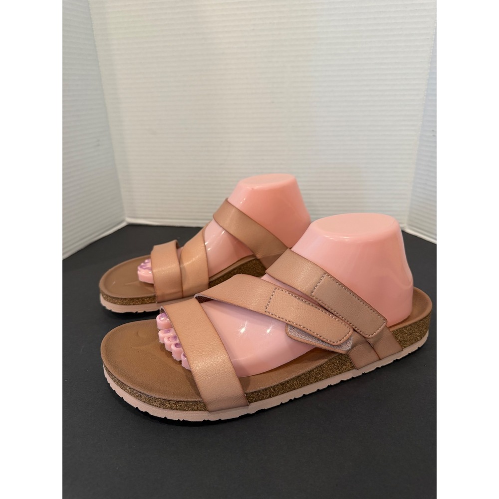 Skechers New Peach Tan Memory Foam Triple Straps 2 Adjustable Slide Sandals 11